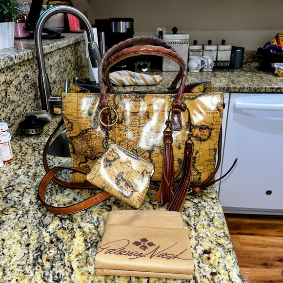 Patricia Nash Handbags - Patricia Nash Map Print Bag with Brown Accents